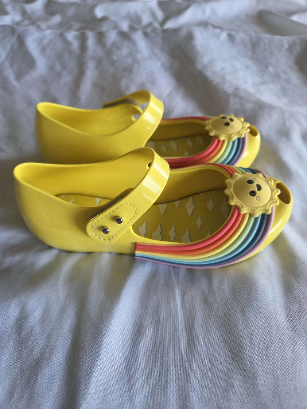 Mini Melissa | Yellow Mary Jane Sandals with Rainbow and Sun Motif
